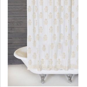 One Kings Lane- gold and white shower curtain